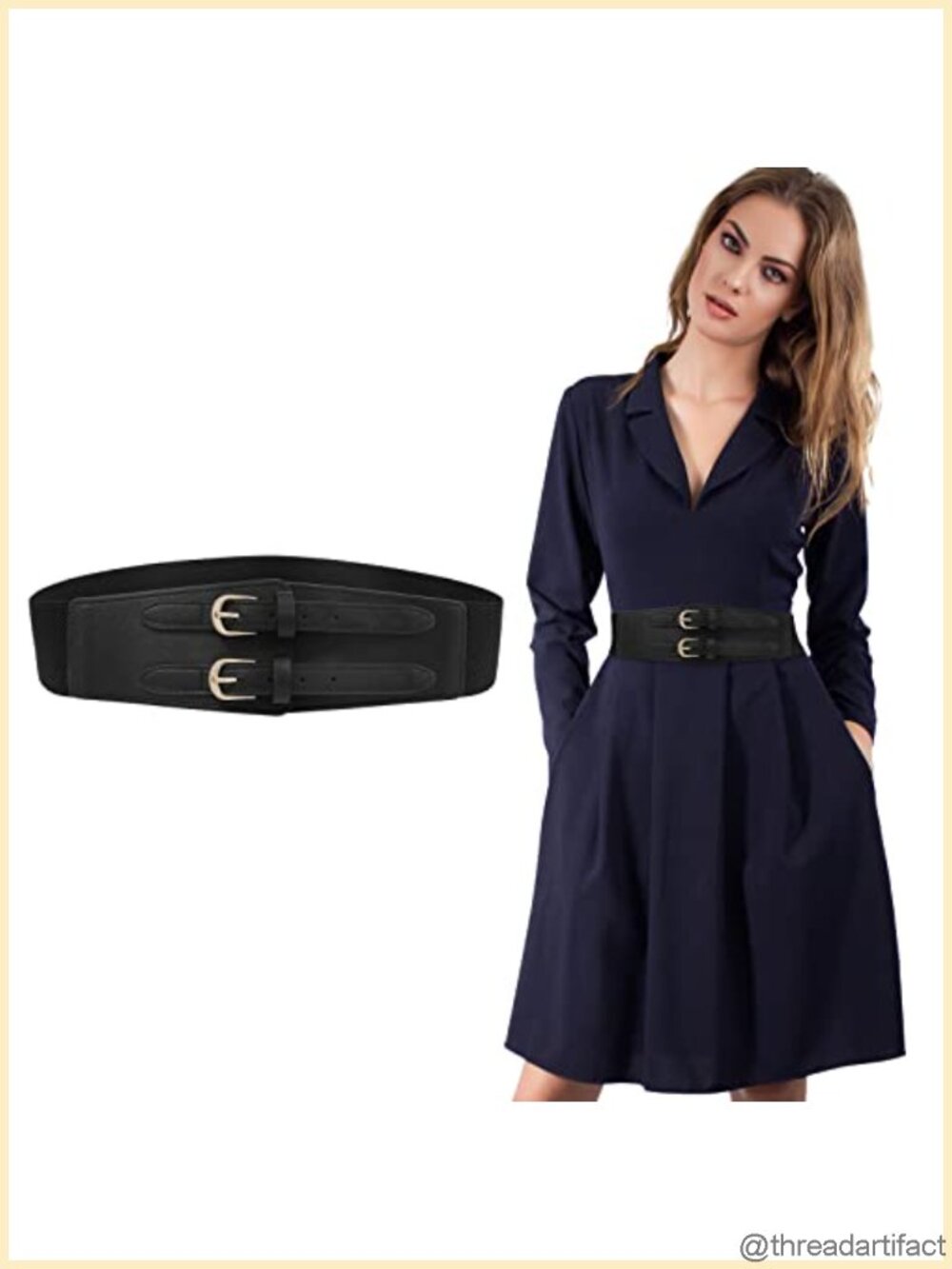 Wide Elastic Corset Belt Faux Leather Double Buckle Stretchy Waist